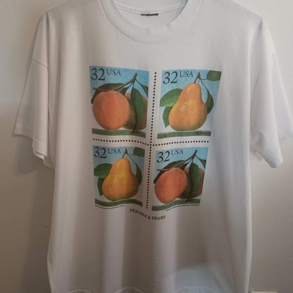 Vintage 1992 Single Stitch Fruit US Postal Stamp T Shirt Size XL